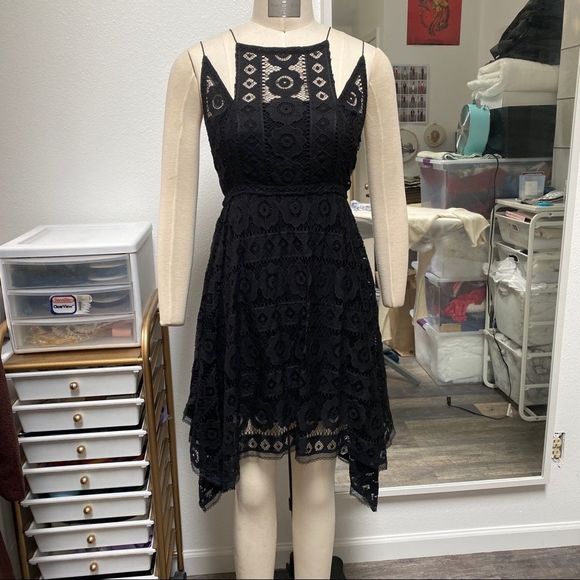 Free People Strappy Black Lace Mini Dress - Picture 1 of 7